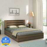 SPACEWOOD Engineered Wood Queen Box Bed(Finish Color – LYON WALNUT & NATURAL WENGE, Delivery Condition – Knock Down)