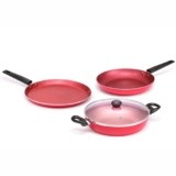 Butterfly Coral Dlx Kcp 3 Non Stick Cookware Set| Tawa 250 Mm | Fry Pan 240 Mm | Kadai 240 Mm | Induction Base| Premium Virgin Aluminum | Pfoa Free | Scratch Resistant | Velvet Red