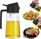 Vivatra 2-in-1 500ml Glass Oil Dispenser & Spray Bottle | Oil & Vinegar Sprayer for Cooking, Air Fryer, Salad & Kitchen Use | Leakproof, Refillable, Black
