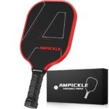 AMPICKLE Pickle Ball Paddle,Fiberglass Pickleball Paddle,Frosted Surface Pickleball Rackets, USAPA Standards，Oversized Sweet Spot Pickle Ball Paddle for Indoor Outdoor (A-Line Red)