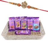 Astonished Retail Flavoured Dairy Milk Chocolate Gift Basket | Premium Rakhi Chocolate for Brother | Designer Ganeshji Rakhi with Chocolates | Roli, Chawal, Chandan, Misri | 384