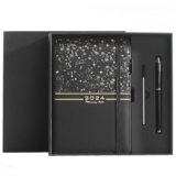 ZIBUYU® A5 Diary For Men Black PU Leather Planner With Pen & Refill, Refillable Daily Monthly Yearly Organizer Notebook, Professional Office Journal, Elegant Business Gift For Students And Gentlemen