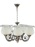Somil Pendant Ceiling Hanging Lamp/Light Of 5 Decorated Glass Shade In 1 Metal Fitting, White, 42 X 42 X 40 Cm