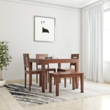 Amazon Brand – Solimo Karen Solid Sheesham Wood 4 Seater Dining Table with Chairs and Bench (Teak Finish)
