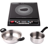 Pigeon 1800 W Induction Cooktop Push Button(Black, 19004335 With Stainless Steel Kadai 24 Cm & Pan 16 Cm)