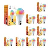 wipro 14 Watt B22 WiFi Smart LED Bulb with Music Sync | 16M Colours & Shades of White | App Control | Compatible with Amazon Alexa and Google Assistant | Ideal for Living Room & Bedroom | Pack of 10