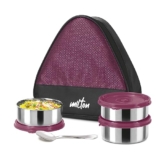 Milton Trident Stainless Steel Lunch Box (3 Leak Proof Round Containers, 320 Ml Each, 1 Spoon) With Insulated Jacket, Maroon | Tiffin | Food Grade | Easy To Carry | Odour Proof