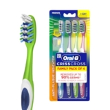Oral-B Criss Cross Deep Clean Medium Bristles Manual Toothbrush For Adults,Tongue Cleaner, Multicolour Tooth Brush Set, Oral B Dentist Recommended Brand (Family Pack of 4)