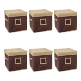 Amazon Brand – Solimo Fabric Square Storage Box With Lid, Small (Beige And Brown) -Set Of 6