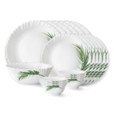 Larah by Borosil Crescent Fluted Series Opalware Dinner Set | 19 Pieces for Family of 6 | Microwave & Dishwasher Safe | Bone-Ash Free | Crockery Set for Dining & Gifting | Plates & Bowls | White
