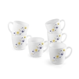 Cello Ricca Mug 6 Pcs Set | Cups For Tea,Coffee,Espressoc| Thermal Resistant | Light Weight | Ideal Gifting Option | Blooming Daisy | 100Ml