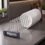 Plantex Stainless Steel Plate Stand for Kitchen Cabinet/14 Slot Plate Rack Organiser/Saucer/Dish Rack Organiser for Kitchen with Anti-Scratch Base (Size-4Inches, Slot- 14, Pack of 1)