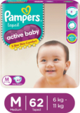 Pampers Active Baby Taped Diapers with Adjustable Fit – M(62 Pieces)