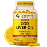 Carbamide Forte Cod Liver Oil Capsules Omega 3 Supplement | Sea cod Liver Oil, Omega 3 FishOil Capsules 300mg | Omega3 FishOil with EPA & DHA + Vitamin D3 Supplement | No Fishy Burps With Lemon Flavour – 120 Softgels