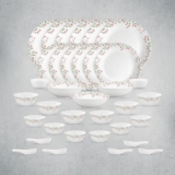 La Opala Opal Glass Crockery | for Family of 6 | Dinner Set 35 pcs Spring Meadows | Plates & Bowls for Dining | Microwave Safe | 100% Vegetarian | Extra Strong | Extra Light & White