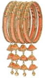 NMII Metal & Silk Thread Jhumka Zircon Latkan Stylish Bangles Set For Women’s and Girls | Women’s Fancy Latkan Bangles Set | Ethnic Fashion Jewellery- Set of 12 Bangle, (G405_Peach-(1)-2.6)