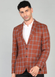 PARK AVENUE Checkered Single Breasted Formal Men Blazer(Orange)