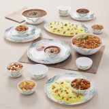 Larah By Borosil Moon Mia Dinner Set – 27 Pcs, Opal Glass Dinner Plates & Bowls Crockery Set for Dinning, White