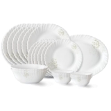 Larah By Borosil Ingot Fluted Series Opalware Dinner Set | 21 Pieces For Family Of 6 | Microwave & Dishwasher Safe | Bone-Ash Free | Crockery Set For Dining & Gifting | Plates & Bowls | White