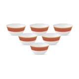 La Opala Diva Sovrana Collection Opal Glass Crockery | Vegetable Bowl 180 ml Set of 6 Regent Red | Bowls for dal & Condiments | Microwave Safe | 100% Vegetarian | Extra Strong | Super Light & White