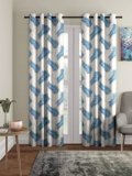 Cortina 50-60% Polyester Printed Door Curtains 7 Feet Set of 2 | Curtain for Living Room | Drapes for Bedroom | (7 Feet, Blue)