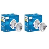 PHILIPS 12 Watt Chrome Reflector LED Ceiling COB Round Spot Light with Focused Beam | Cut Out: 102mm | Warm White, Pack of 2 (Deco Bright)