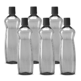 MILTON Pacific Pack of 6 Water Bottles, 1 Litre Each, Reusable Plastic Fridge Bottle Set, BPA Free and Leak Proof Bottles for Travel, Work, Grey