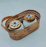 The Weston Choice Oval Shape Golden Metal Sheet Gift Hamper Basket 8X5X4 Inch With 2 White Jar 4 Inch Pooja Basket,Dry Fruit Basket, Dry Fruits Jar Gifting,Decoration