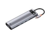 Baseus 11-in-1 Type-C Hub, Metal Gleam Series, Dual HDMI 4K, VGA, USB 3.0, RJ45 LAN, SD/TF Card Reader, 100W PD Charging, Grey