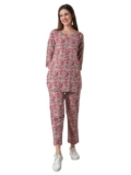 Graviteee Women’ Cotton Night Suit Top And Pajama Set | V-Neck 3/4Th Sleeve Kurti With Palazzo Set For Casual Party Festival Wear | Straight Printed Kurta Pants Set For Girls (M)