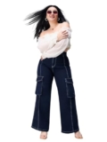 Miss Chase A+ Women’s Wide Leg High Rise Regular Stretchable Denim Jeans (APAW24DEN86-84-71-36, Navy Blue, 36)