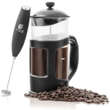 Bean Envy French Press Coffee Maker And Milk Frother Set With 4 Level Filtration System|Glass Carafe Coffee Press & Drink Mixer Duo W/Stainless Steel Stand (Black, 1L)