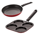 Nirlon 3 Layer Non-Stick Coated Aluminium Rust Free Cooking Utensil Set Of Casting Uttapam-4 Cavity & Tapper Pan-20Cm (Color-Red)