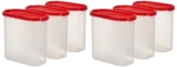 Amazon Brand – Solimo Antimicrobial Modular Plastic Storage Containers with Lid (1800 ml each) | Stackable |BPA-Free |Microwave Safe | Multipurpose Use for Snacks, Spices, & more(Set of 6) (Light Red)